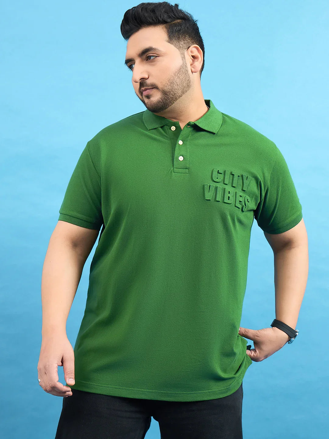 Men Plus Size Farrow Bottle Green Solid Polo Tshirt - bigbanana