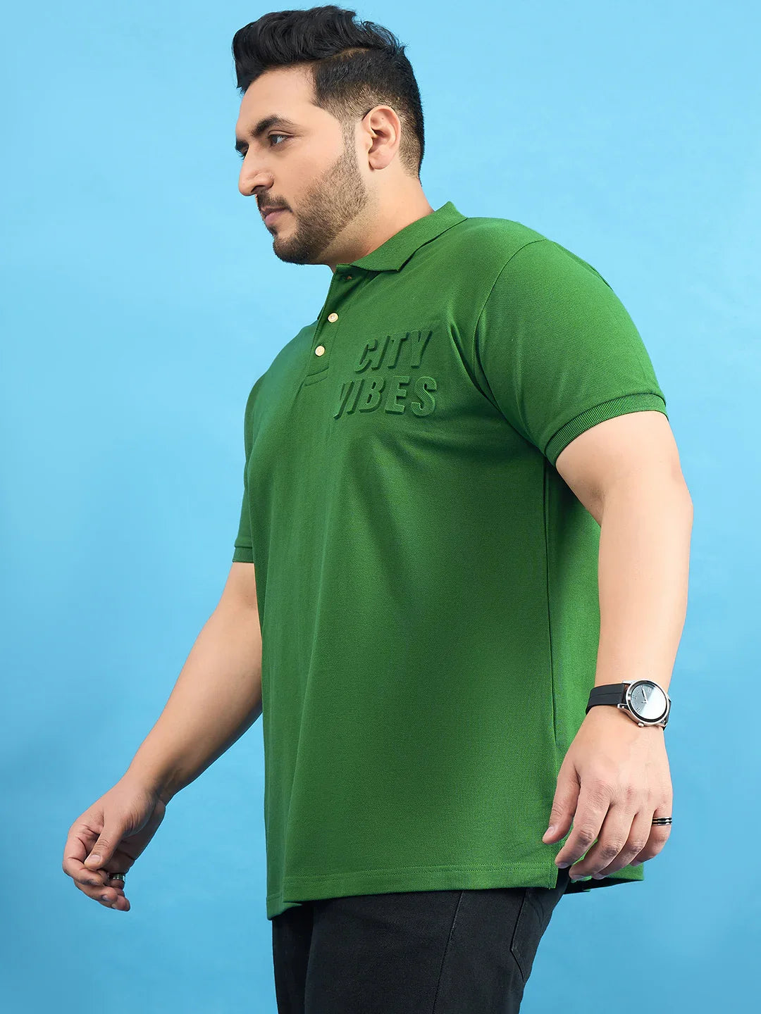 Men Plus Size Farrow Bottle Green Solid Polo Tshirt - bigbanana