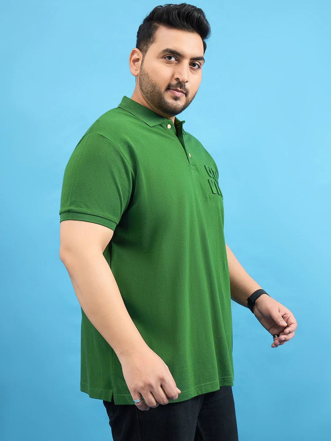 Men Plus Size Farrow Bottle Green Solid Polo Tshirt - bigbanana