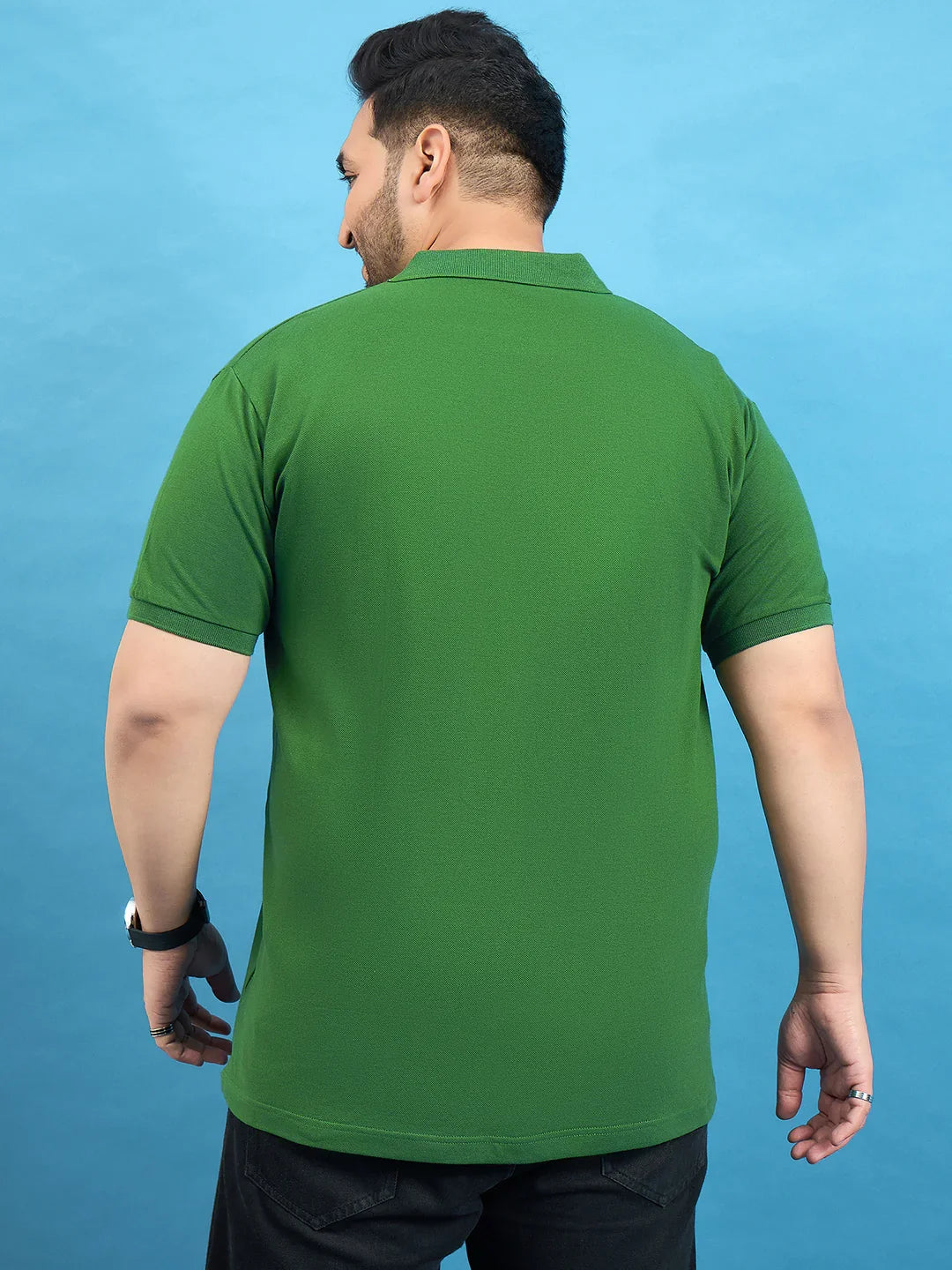 Men Plus Size Farrow Bottle Green Solid Polo Tshirt - bigbanana