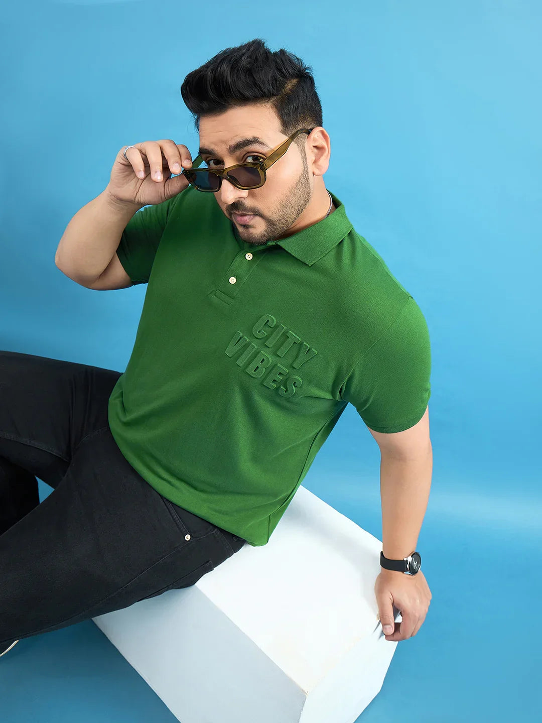 Men Plus Size Farrow Bottle Green Solid Polo Tshirt - bigbanana