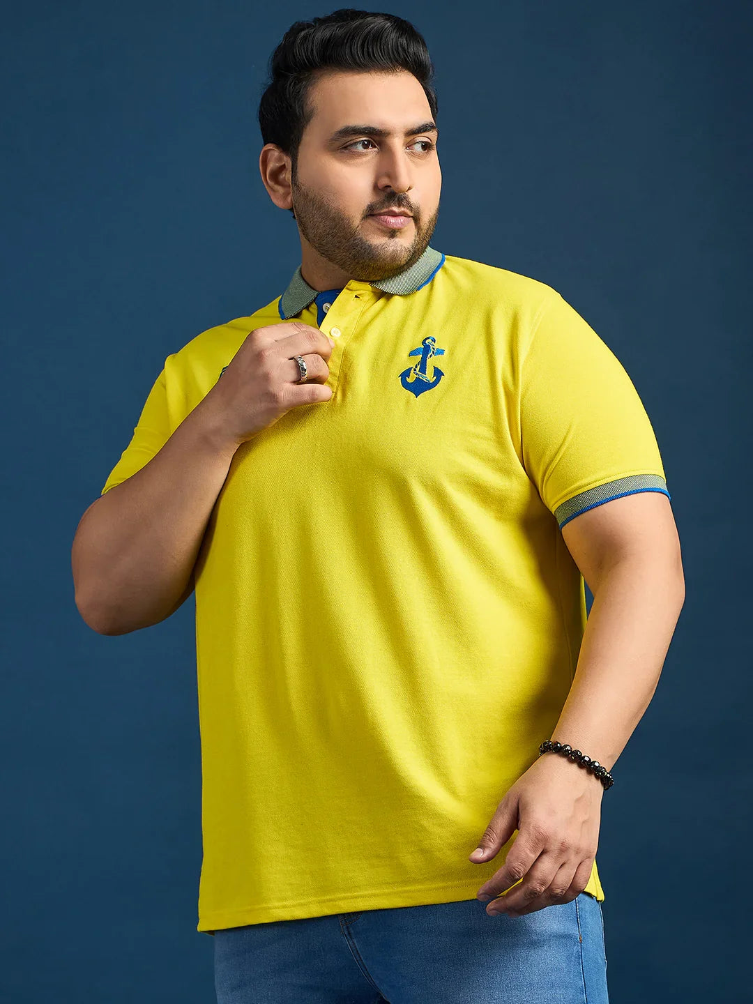 Men Plus Size Feast-Yellow Solid Polo Tshirt - bigbanana