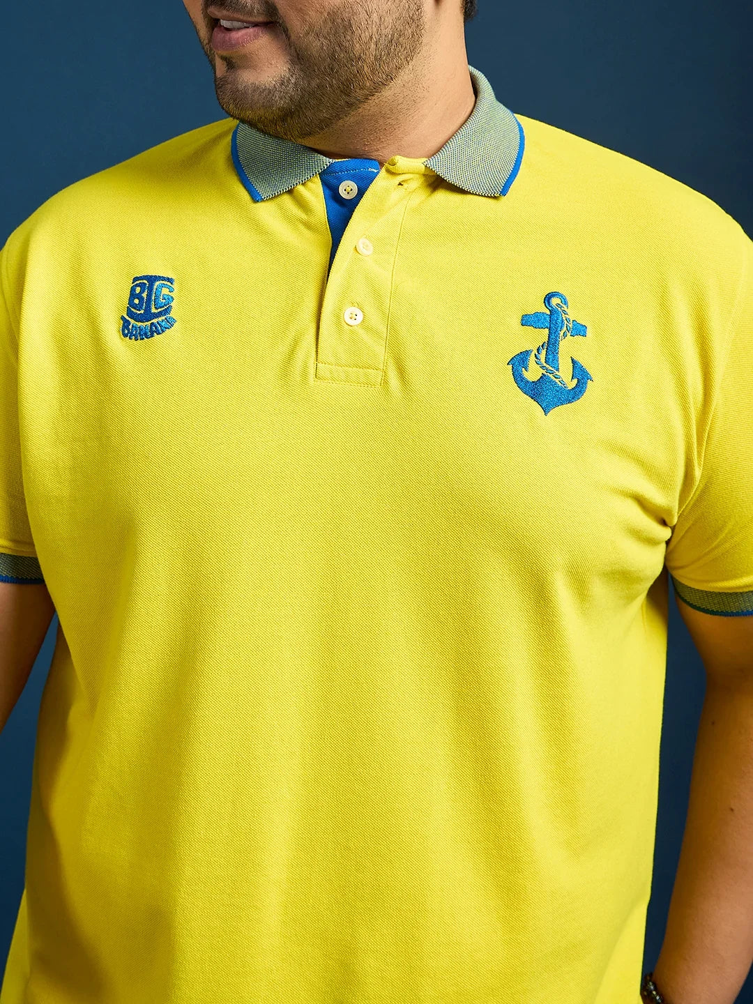 Men Plus Size Feast-Yellow Solid Polo Tshirt - bigbanana