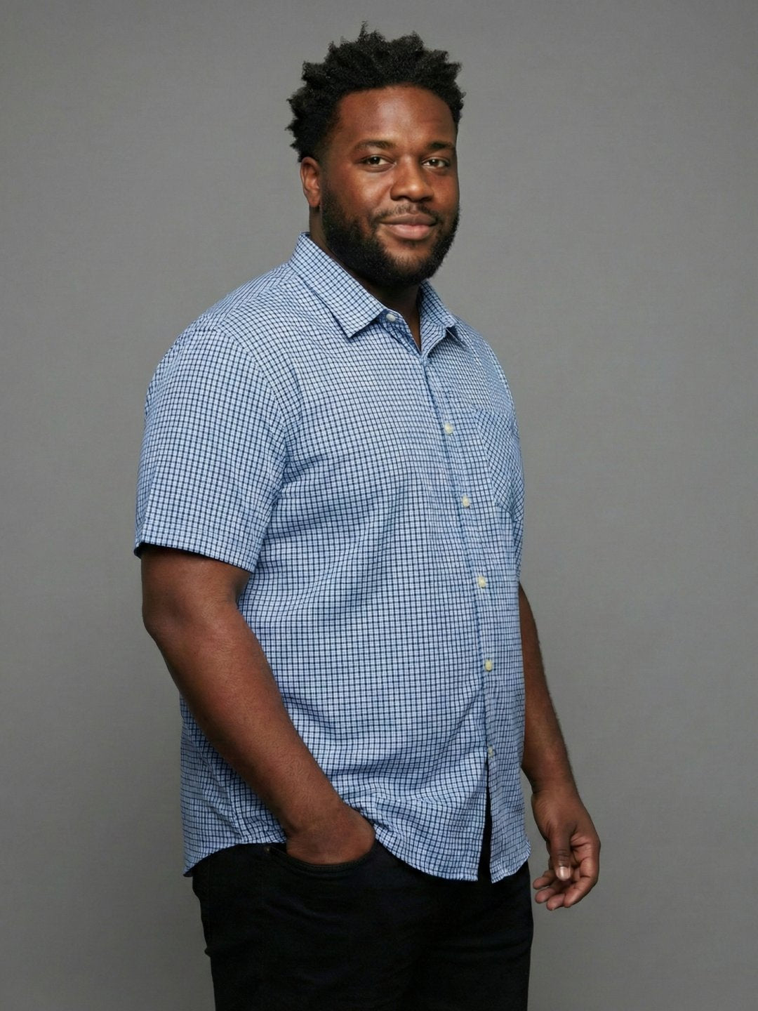 Men Plus Size Feather Sky-Blue Checkered Casual Shirt