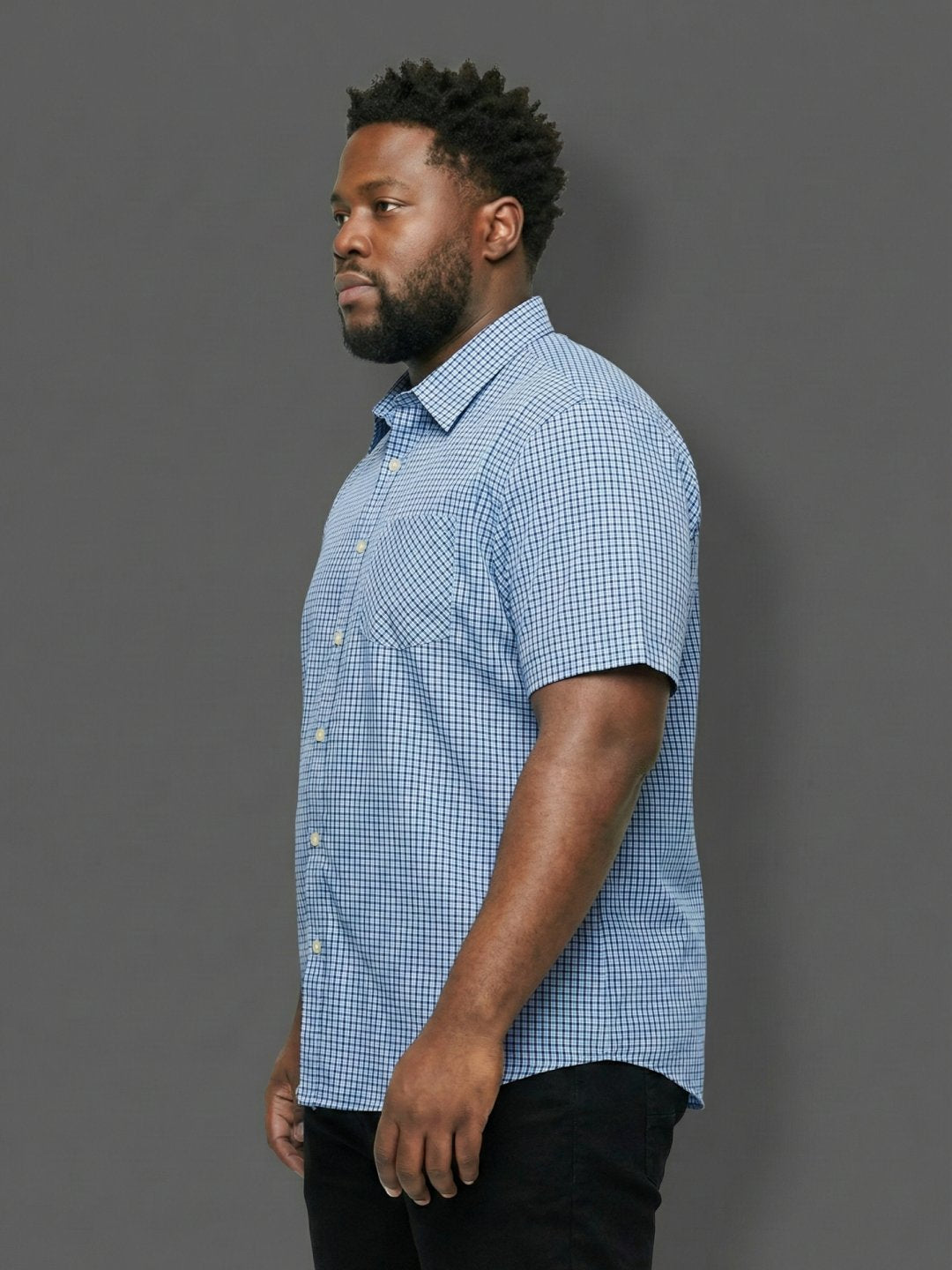 Men Plus Size Feather Sky-Blue Checkered Casual Shirt