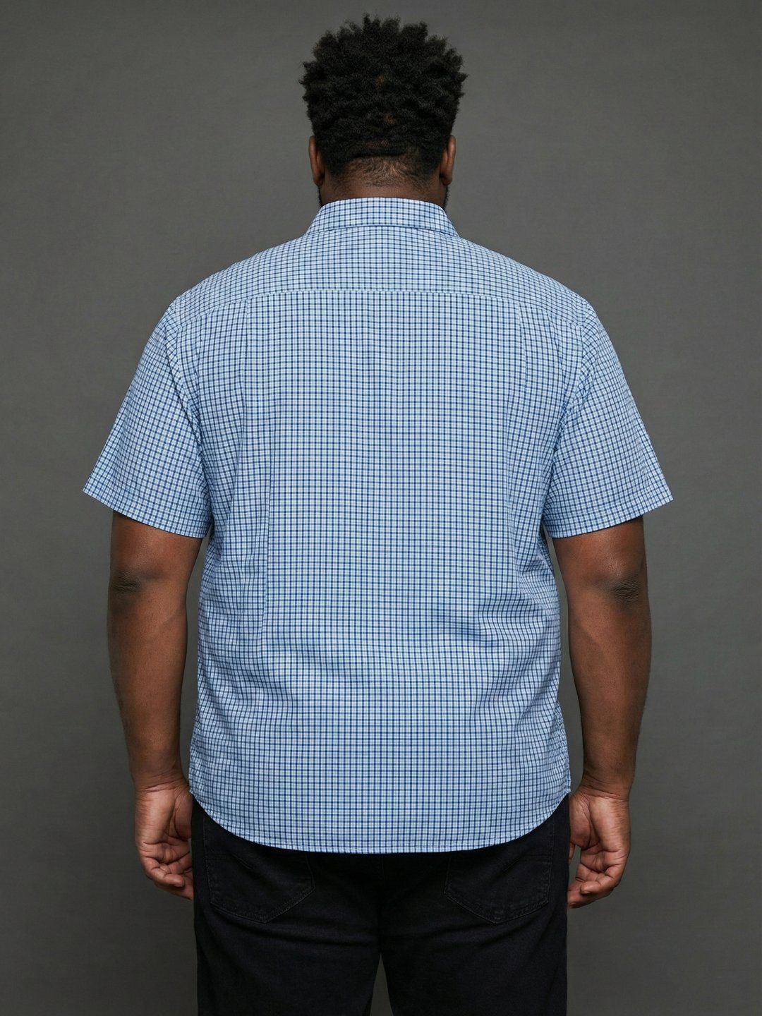 Men Plus Size Feather Sky-Blue Checkered Casual Shirt