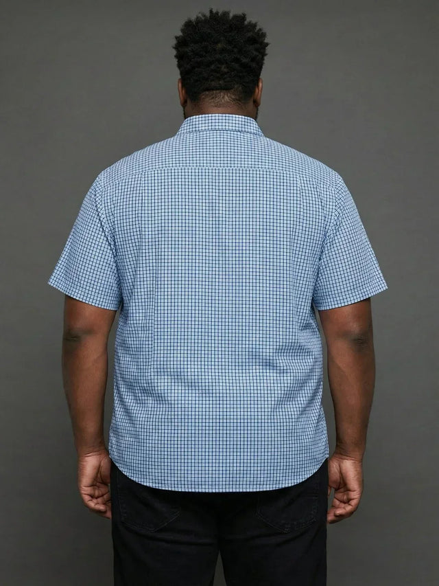 Men Plus Size Feather Sky-Blue Checkered Casual Shirt