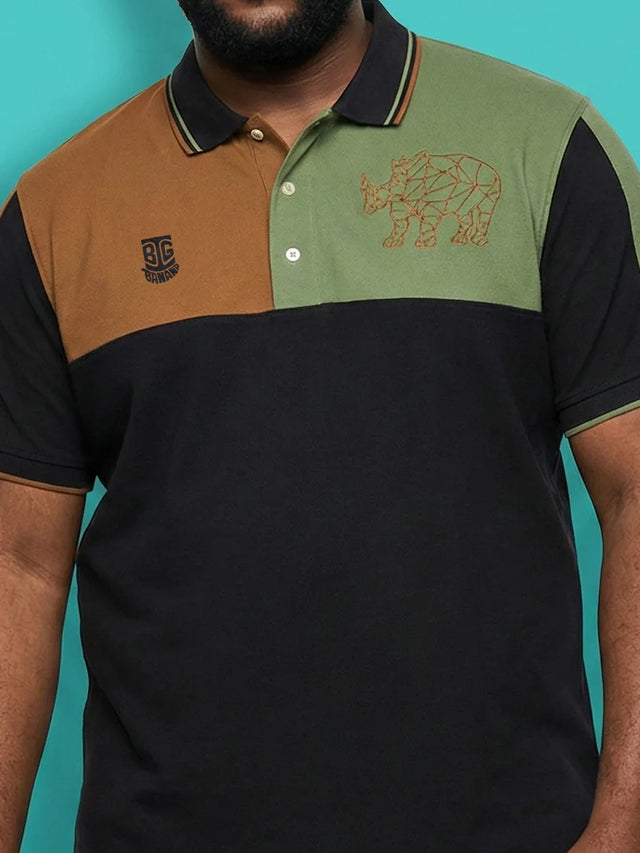 Men Plus Size Fablet Colorblock Polo Tshirt