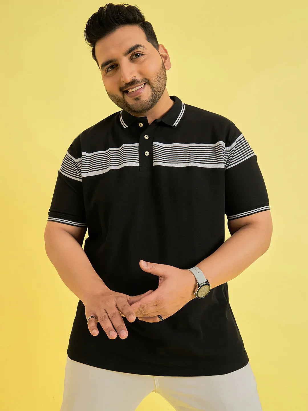 Men Plus Size Fenders Black Colorblock Polo Tshirt - bigbanana