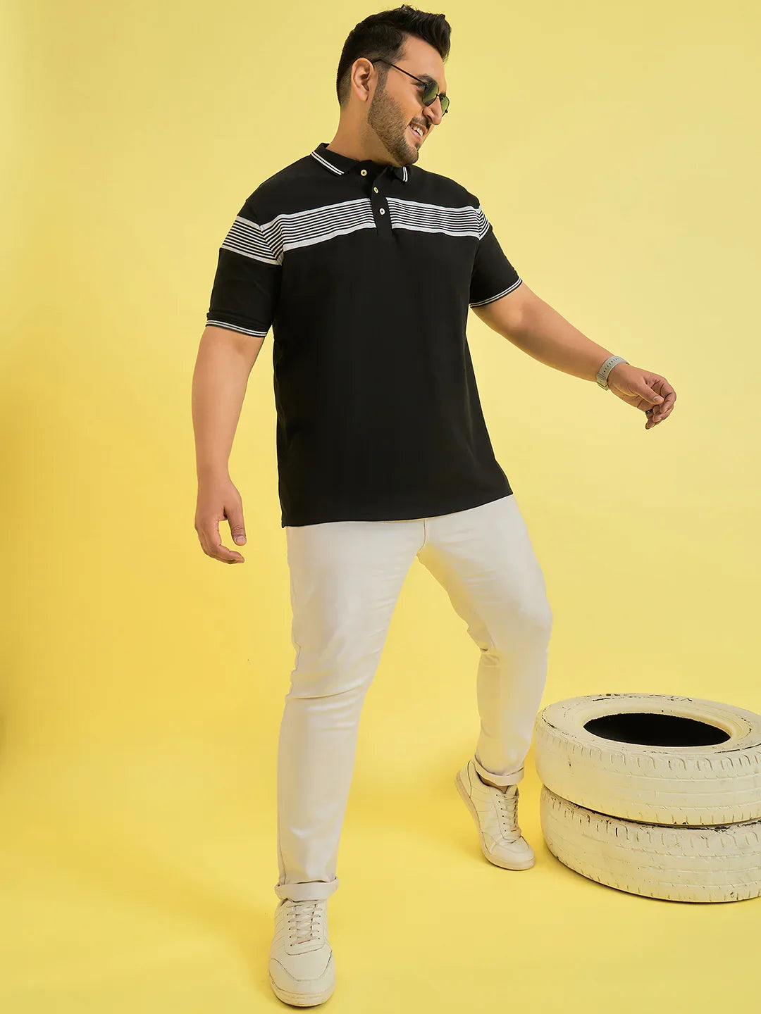Men Plus Size Fenders Black Colorblock Polo Tshirt - bigbanana