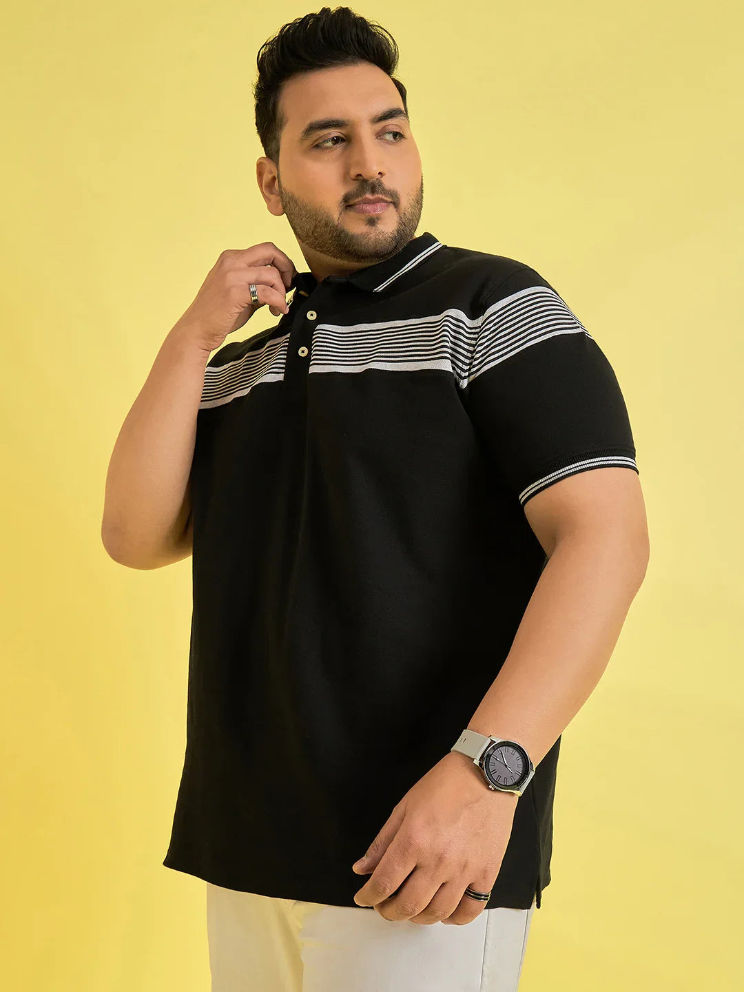Men Plus Size Fenders Black Colorblock Polo Tshirt - bigbanana