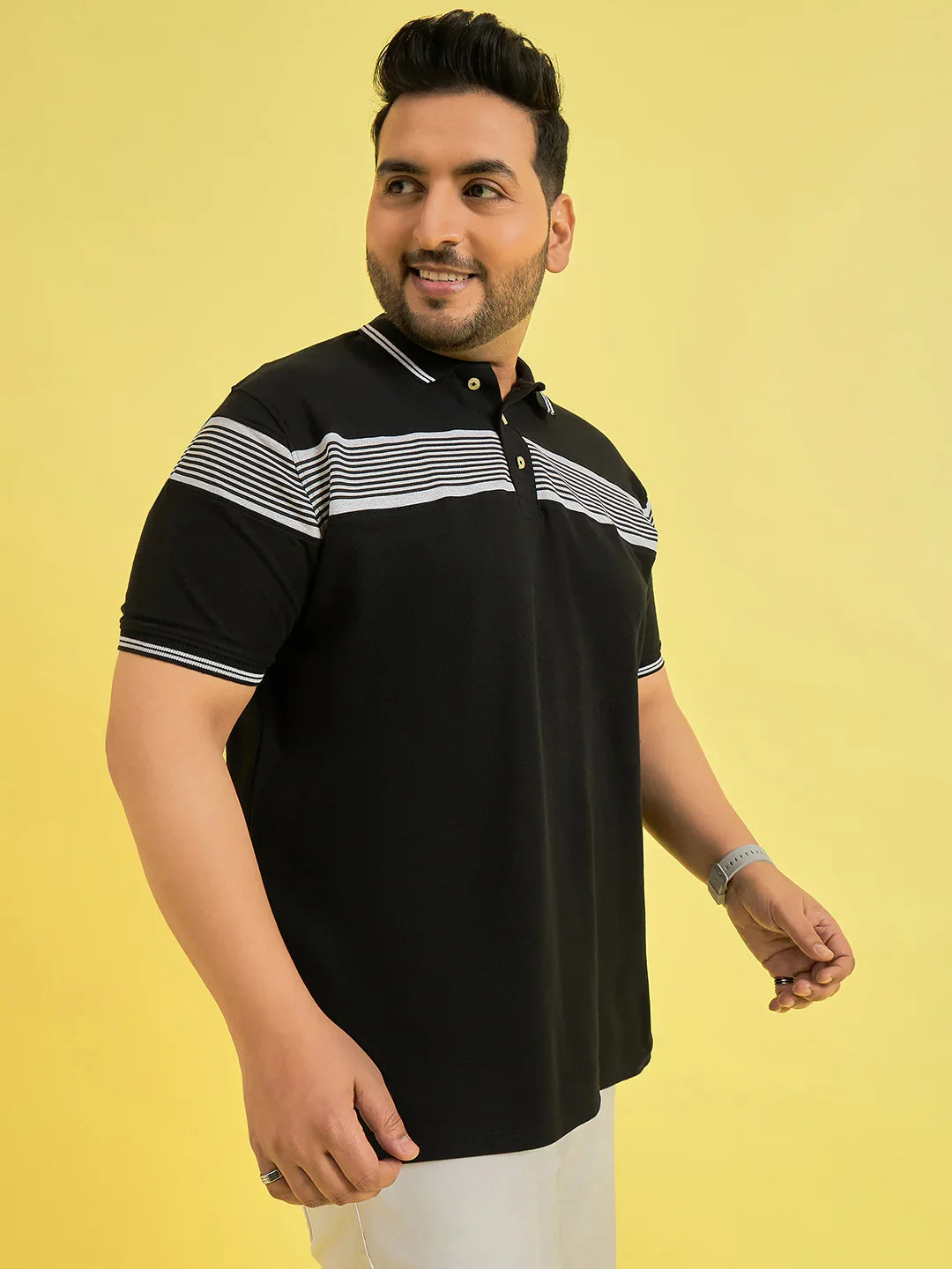 Men Plus Size Fenders Black Colorblock Polo Tshirt - bigbanana