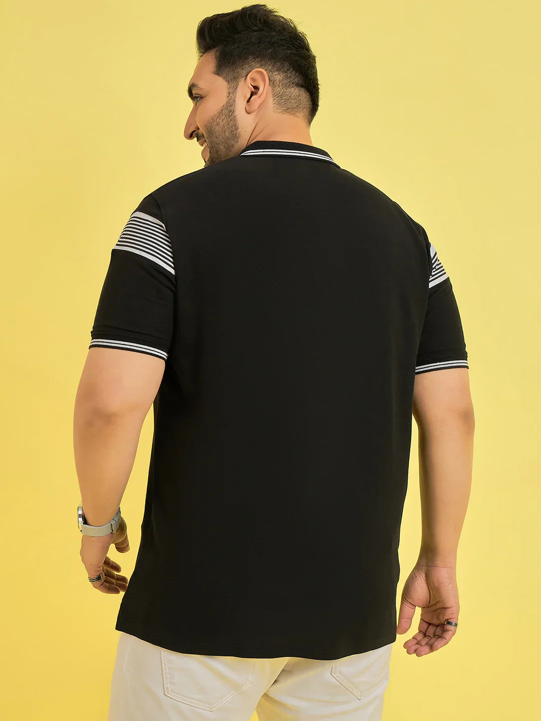 Men Plus Size Fenders Black Colorblock Polo Tshirt - bigbanana