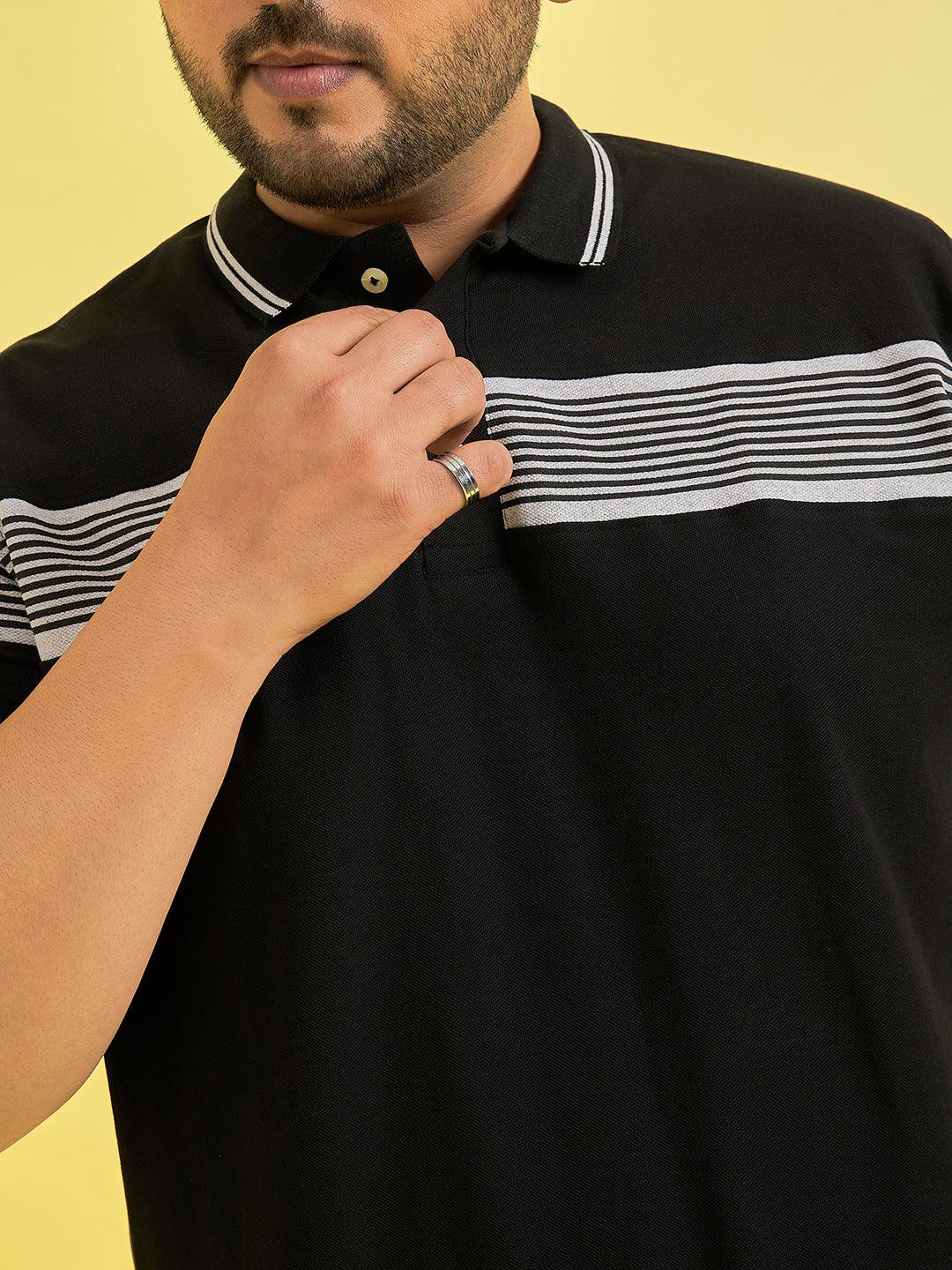 Men Plus Size Fenders Black Colorblock Polo Tshirt - bigbanana