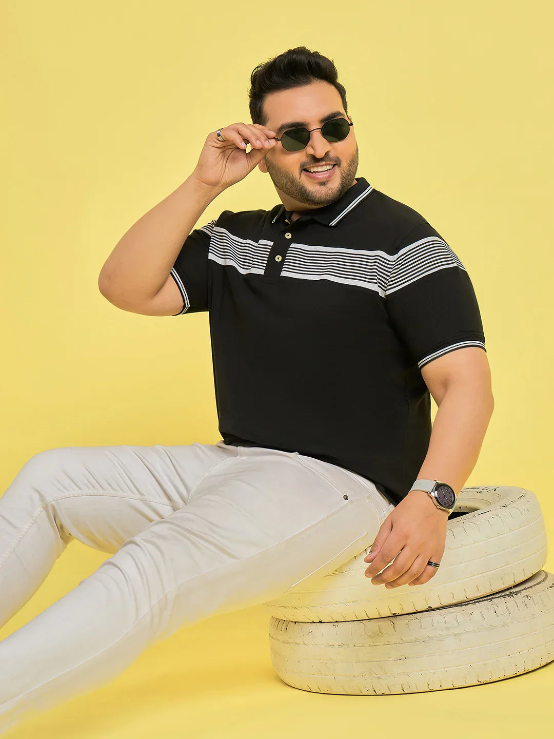 Men Plus Size Fenders Black Colorblock Polo Tshirt - bigbanana