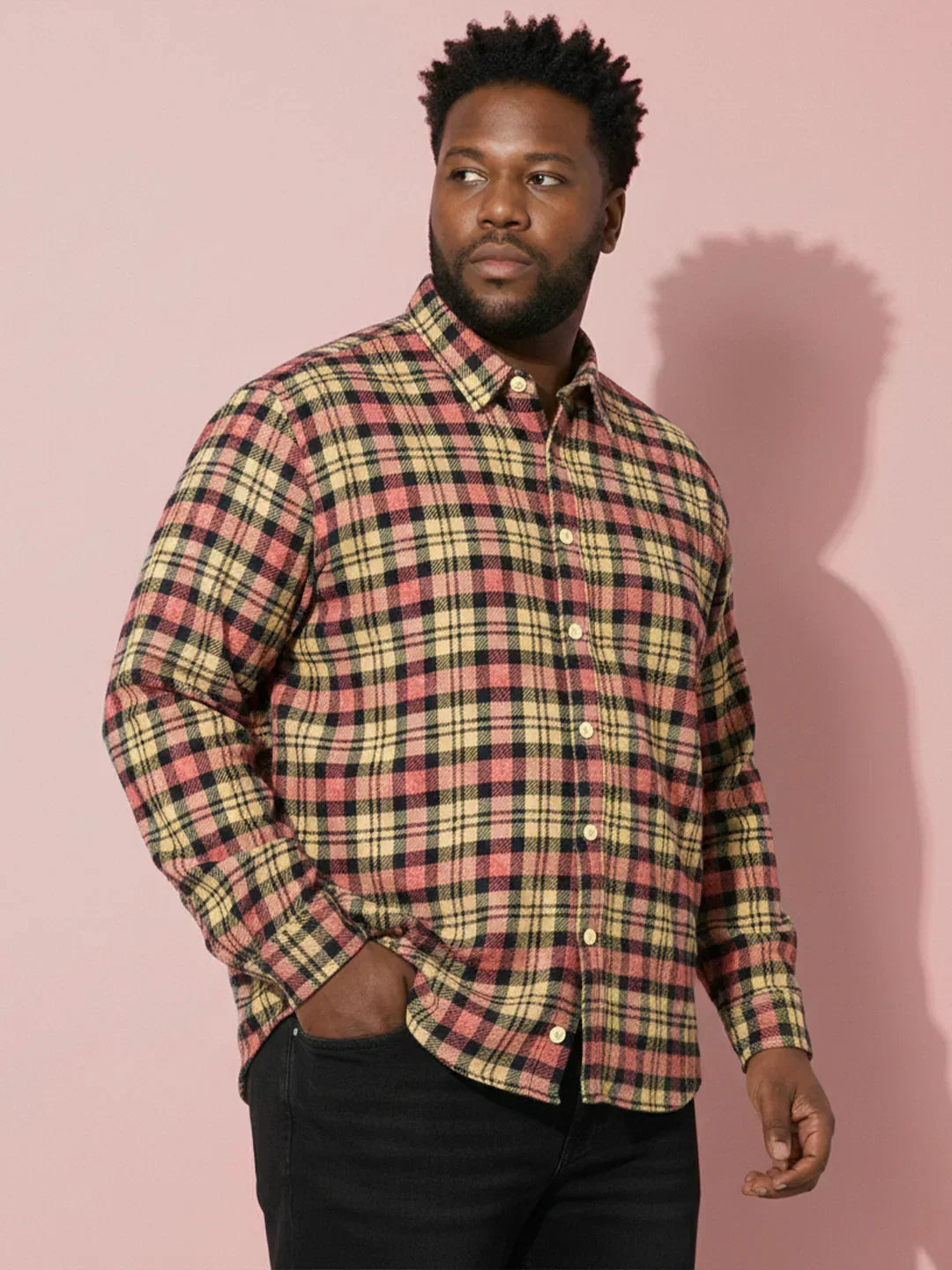 Men Plus Size Fireline Multicolor Checkered Casual Shirt