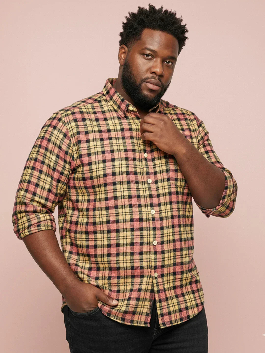 Men Plus Size Fireline Multicolor Checkered Casual Shirt