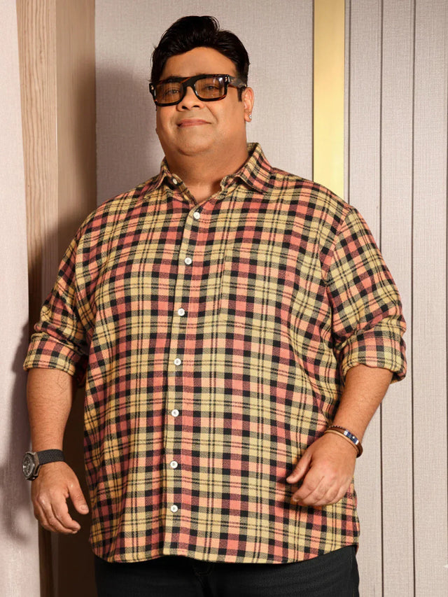 Men Plus Size Fireline Multicolor Checkered Casual Shirt