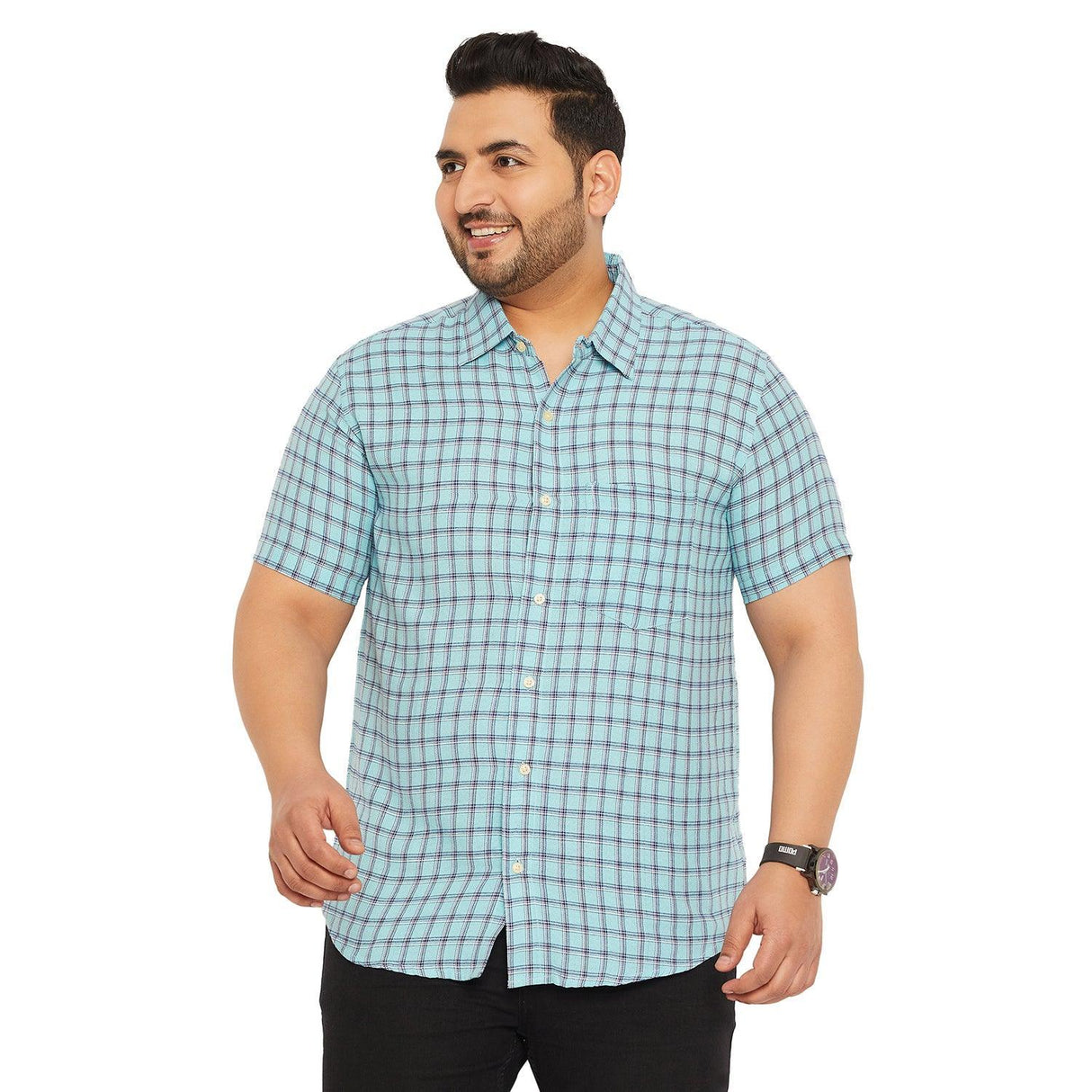Men Plus Size Fission-Sky Check Shirt - bigbanana