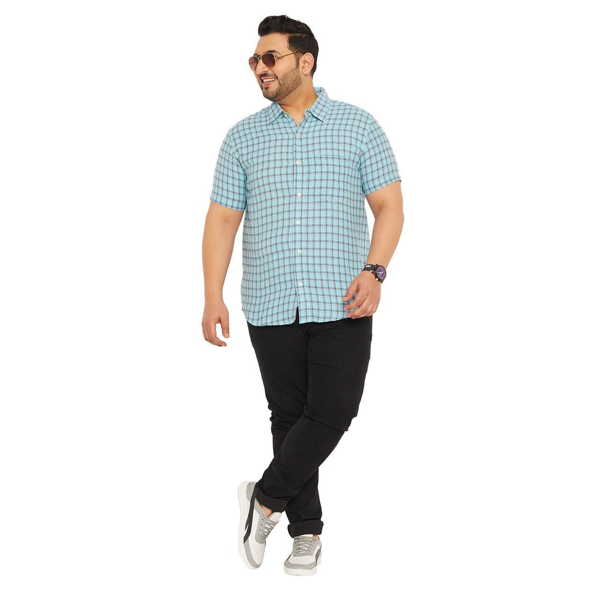Men Plus Size Fission-Sky Check Shirt - bigbanana