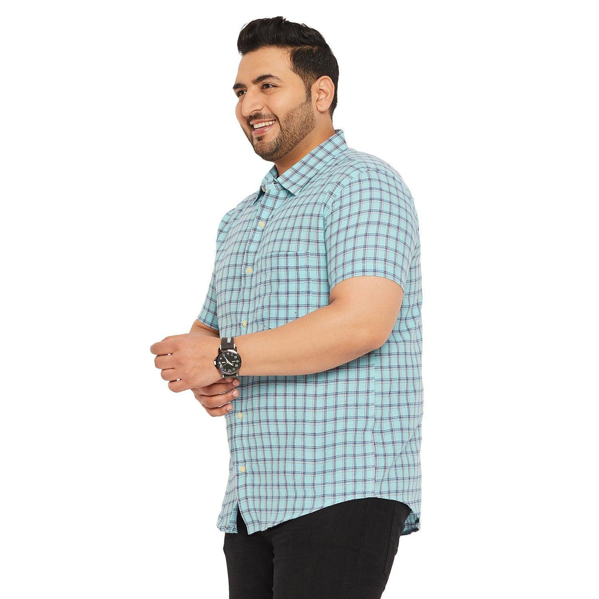 Men Plus Size Fission-Sky Check Shirt - bigbanana