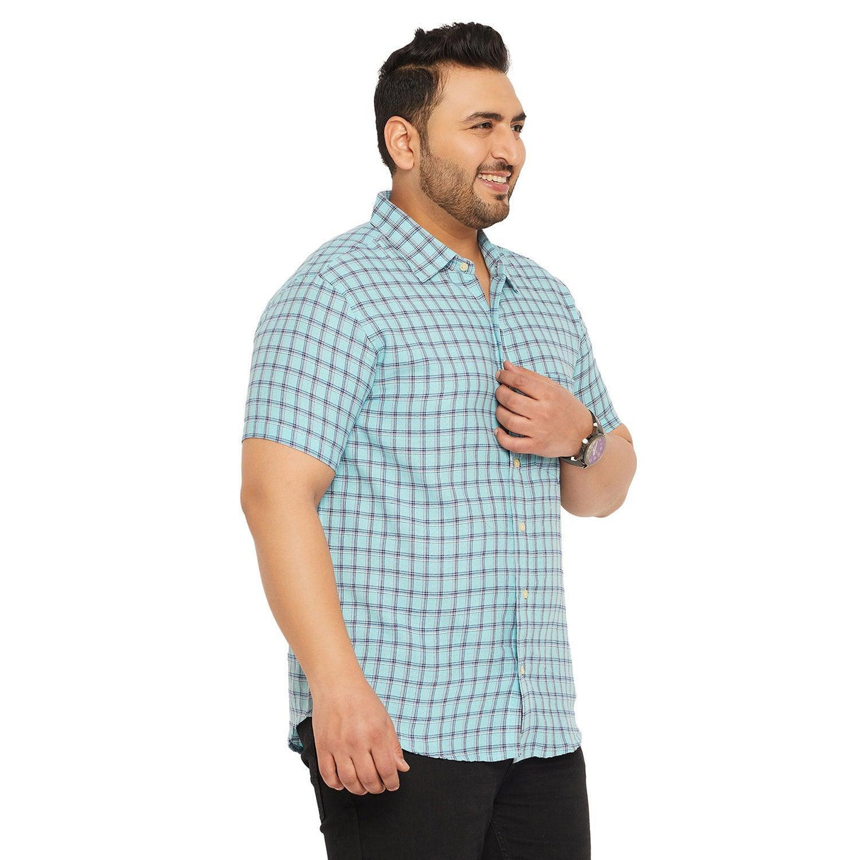 Men Plus Size Fission-Sky Check Shirt - bigbanana