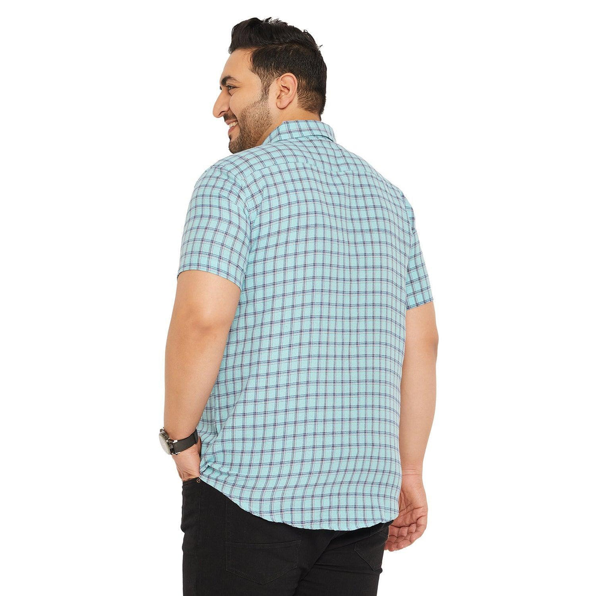 Men Plus Size Fission-Sky Check Shirt - bigbanana