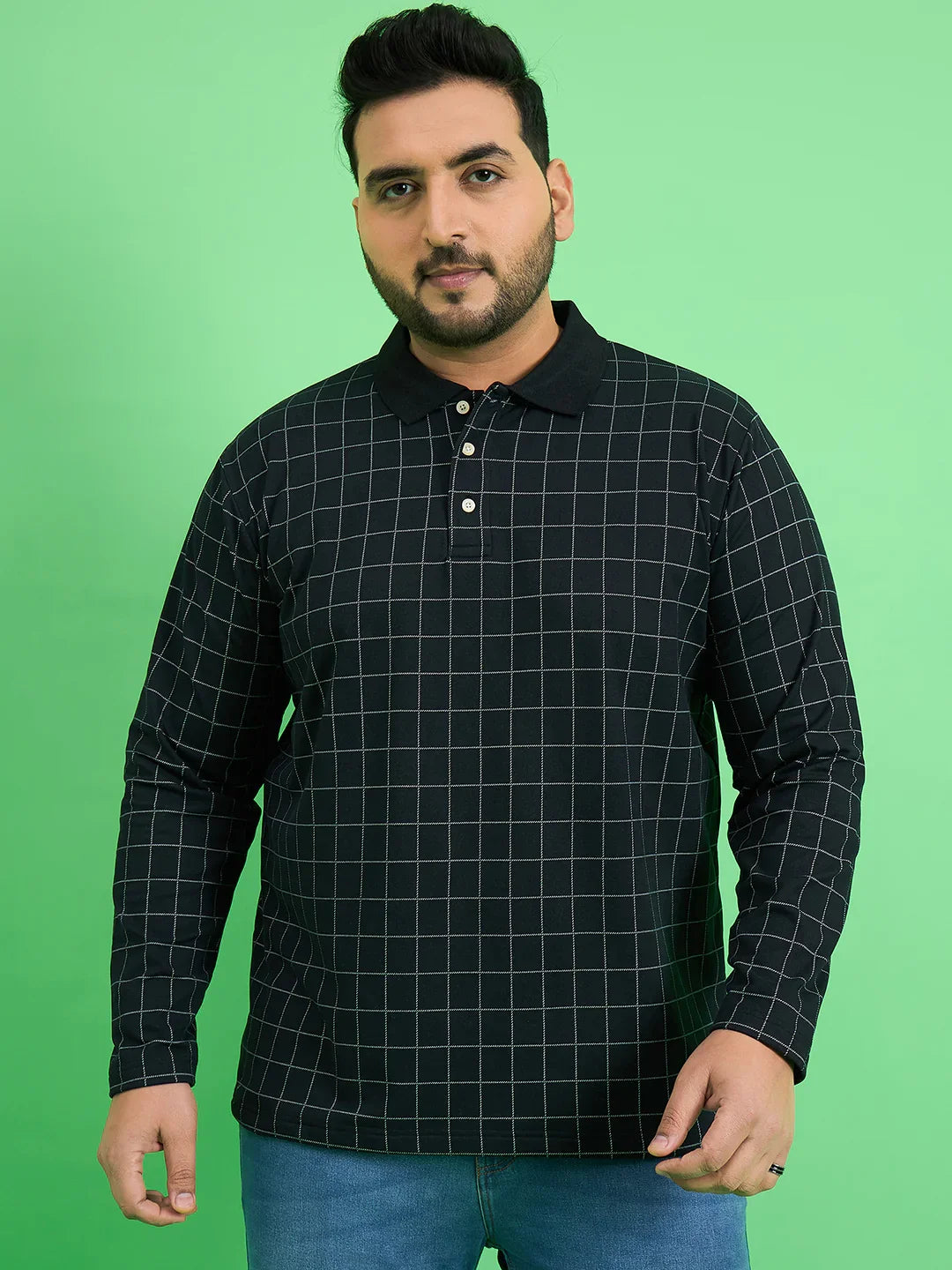 Men Plus Size Fizz Check Polo Tshirt - bigbanana