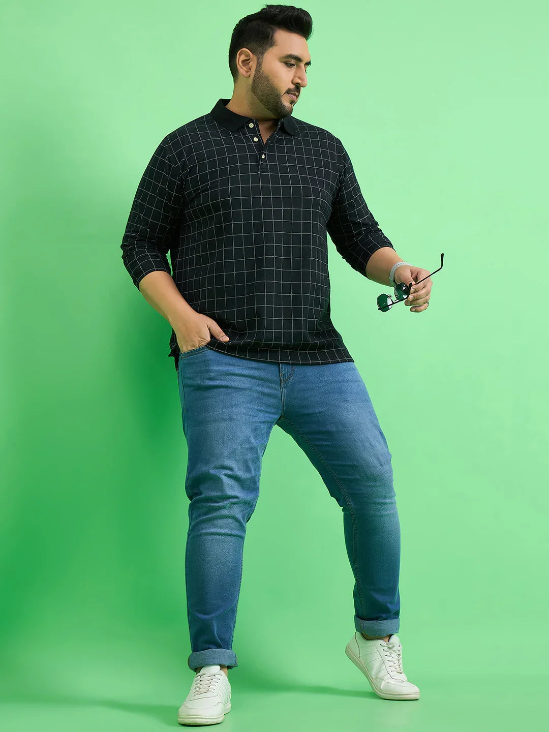 Men Plus Size Fizz Check Polo Tshirt - bigbanana