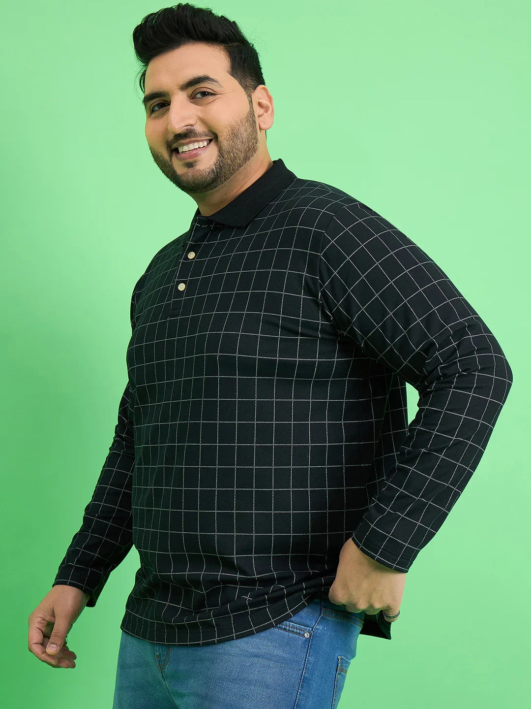 Men Plus Size Fizz Check Polo Tshirt - bigbanana