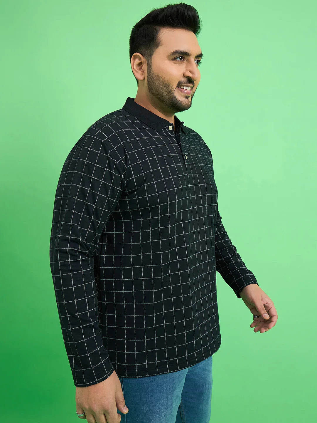 Men Plus Size Fizz Check Polo Tshirt - bigbanana