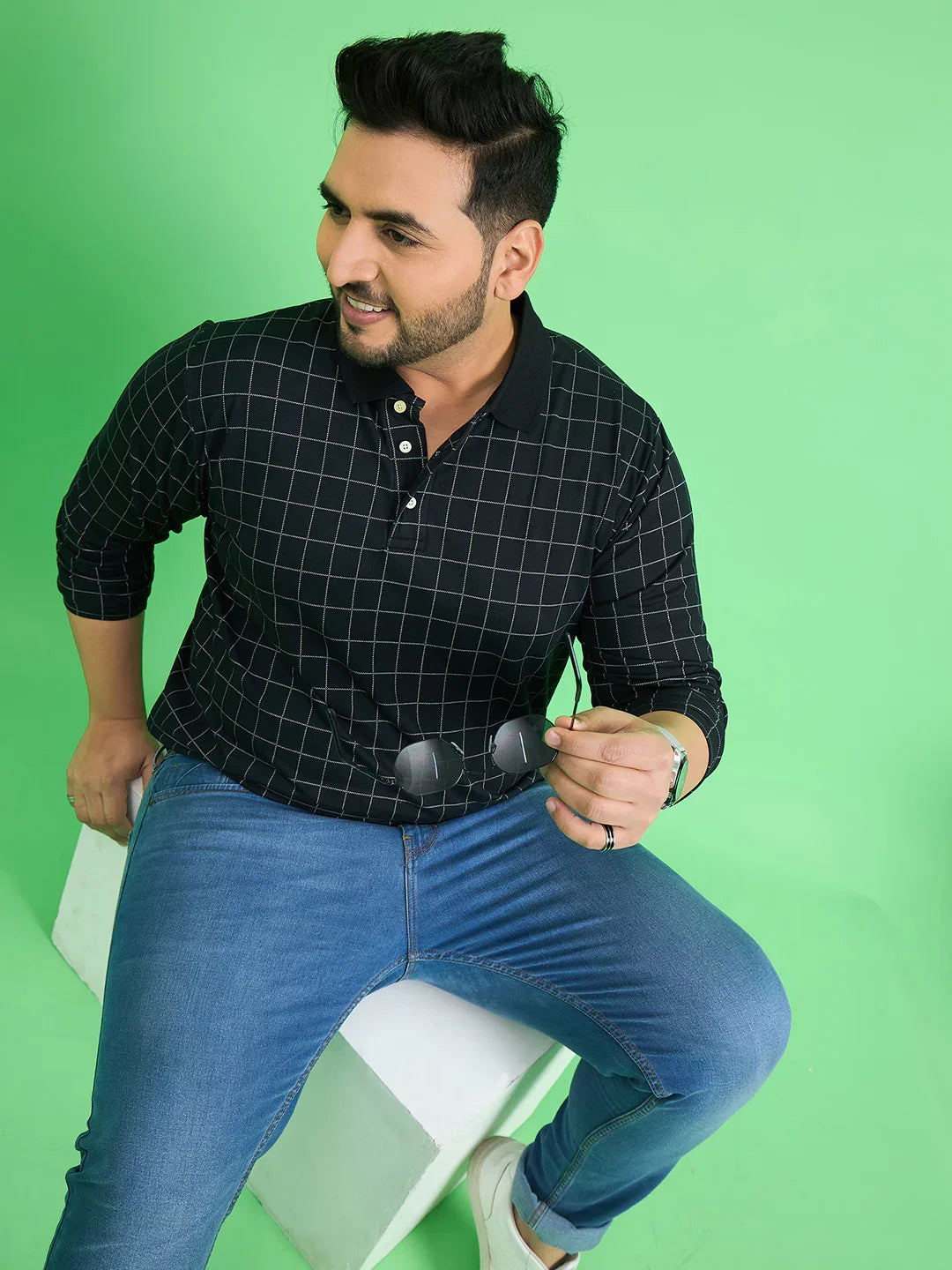 Men Plus Size Fizz Check Polo Tshirt - bigbanana