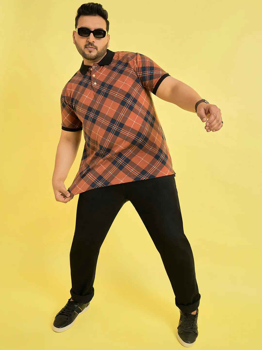 Men Plus Size Flavescent Check Polo Tshirt - bigbanana