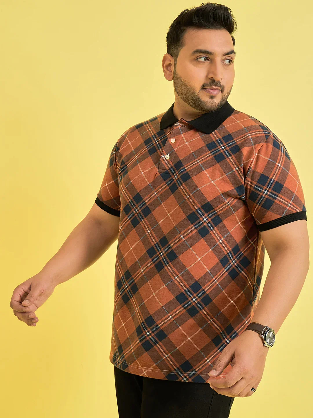 Men Plus Size Flavescent Check Polo Tshirt - bigbanana