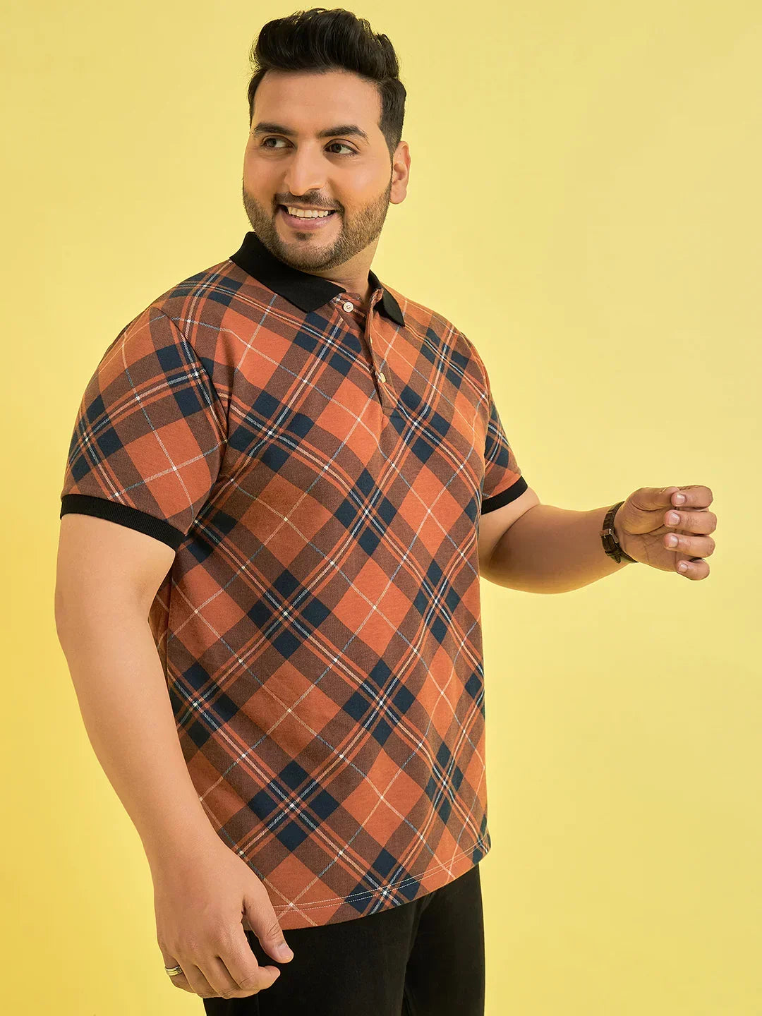 Men Plus Size Flavescent Check Polo Tshirt - bigbanana