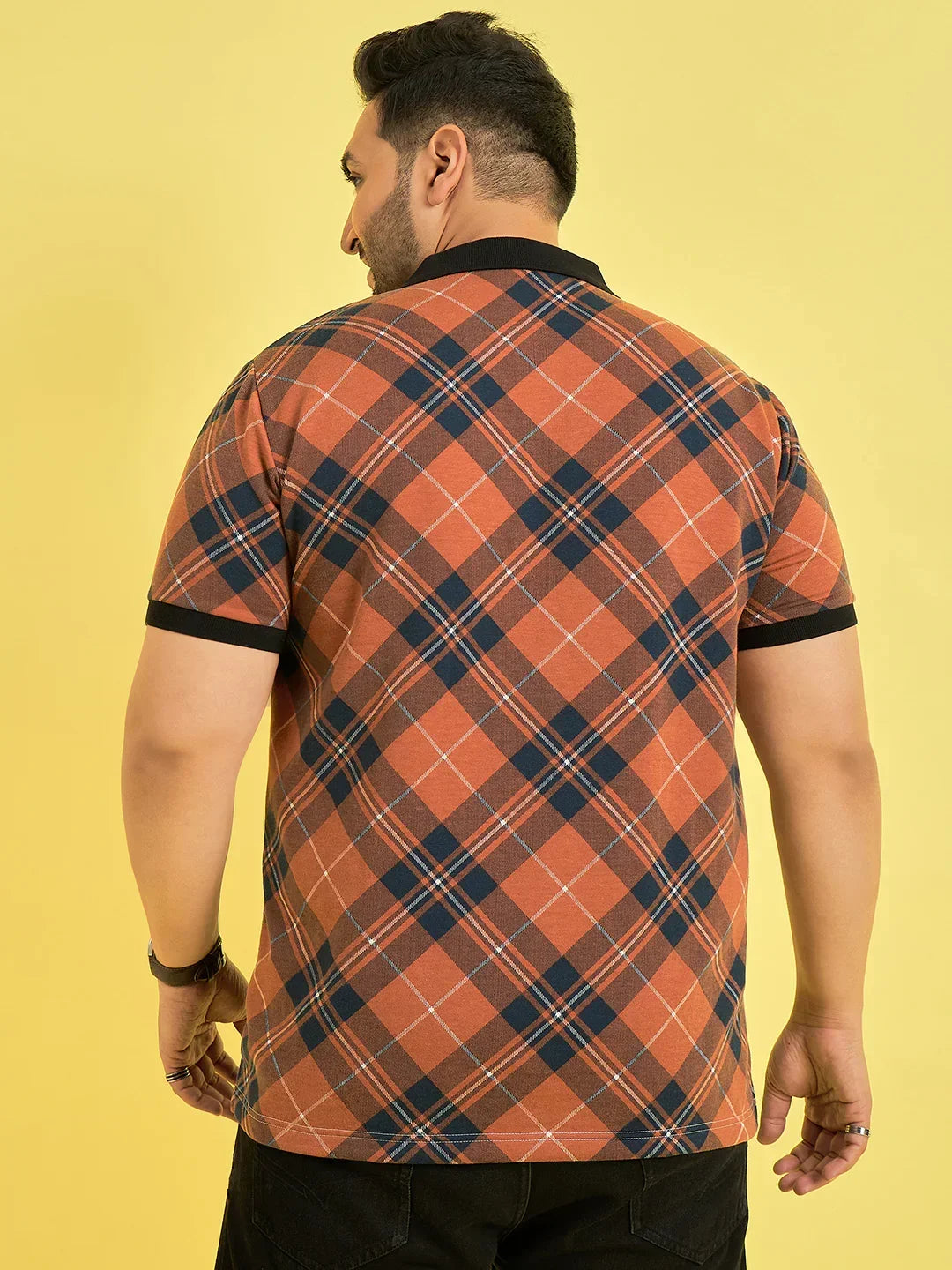 Men Plus Size Flavescent Check Polo Tshirt - bigbanana