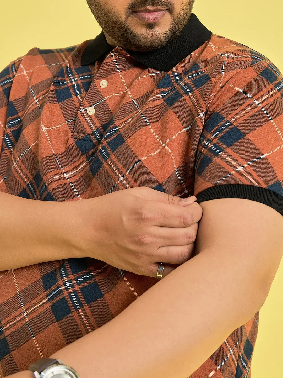 Men Plus Size Flavescent Check Polo Tshirt - bigbanana