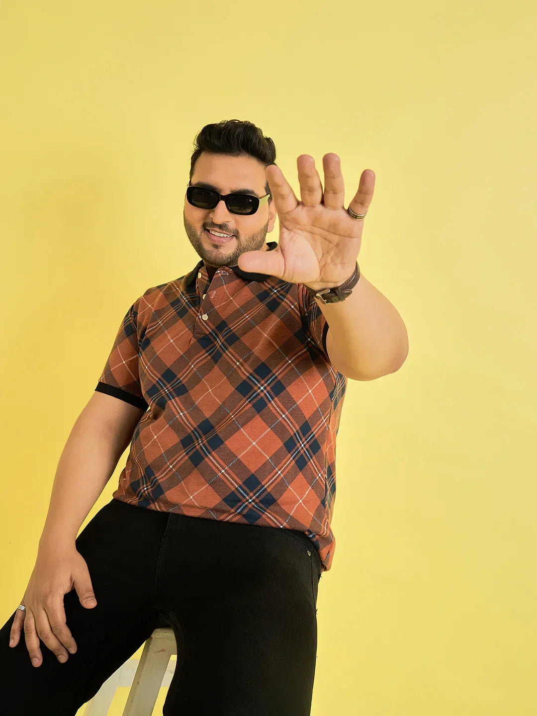 Men Plus Size Flavescent Check Polo Tshirt - bigbanana