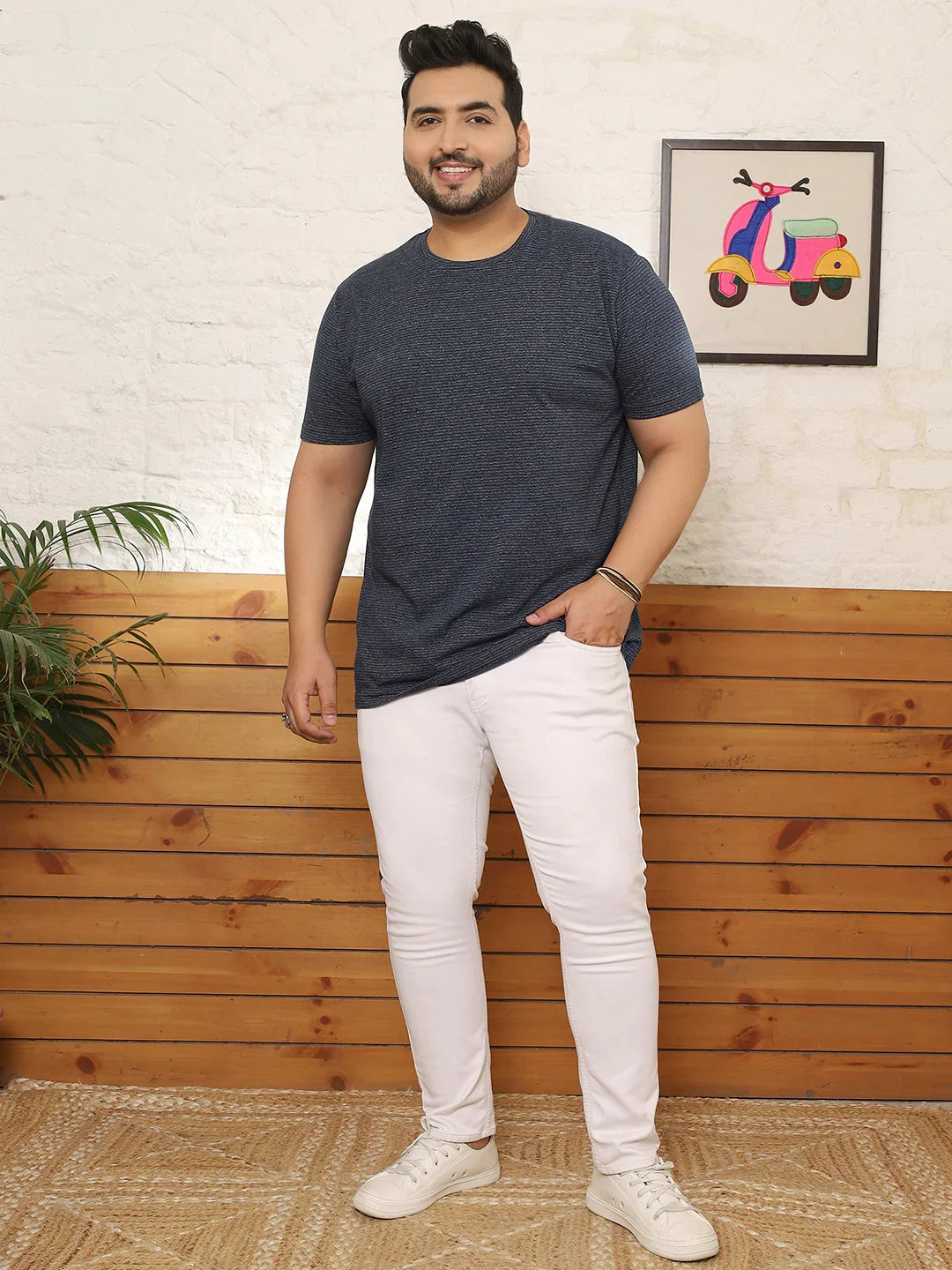 Men Plus Size Flayra Striped Multicolored Round Neck Tshirt - bigbanana