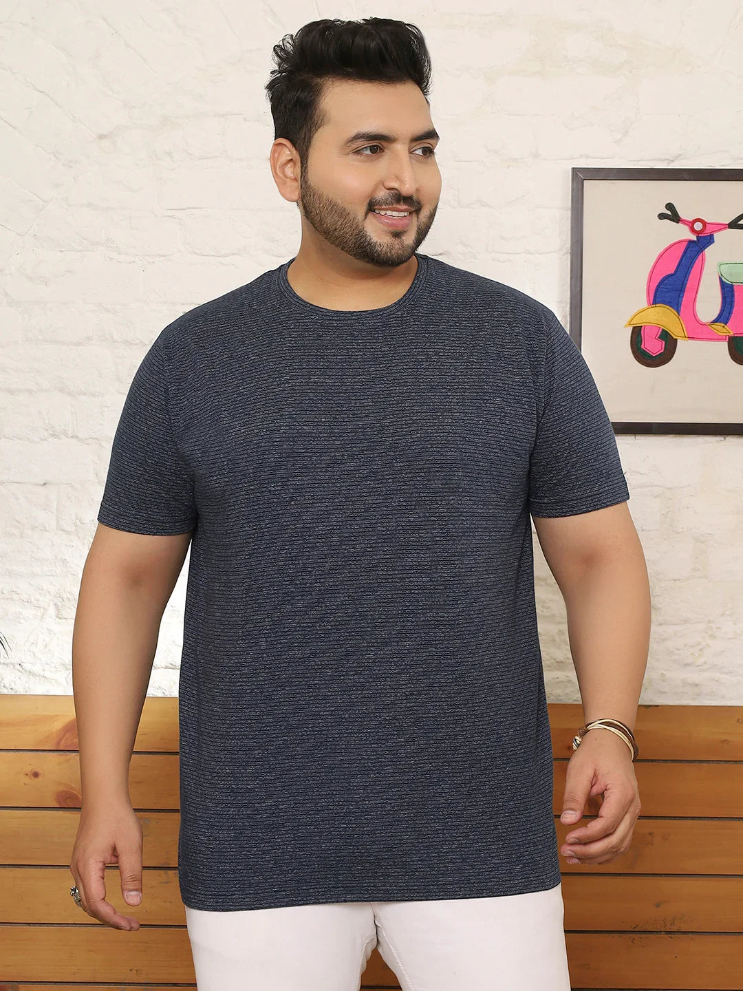 Men Plus Size Flayra Striped Multicolored Round Neck Tshirt - bigbanana
