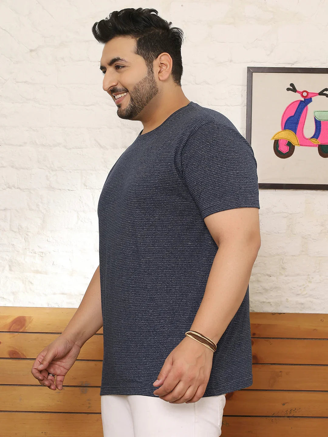 Men Plus Size Flayra Striped Multicolored Round Neck Tshirt - bigbanana
