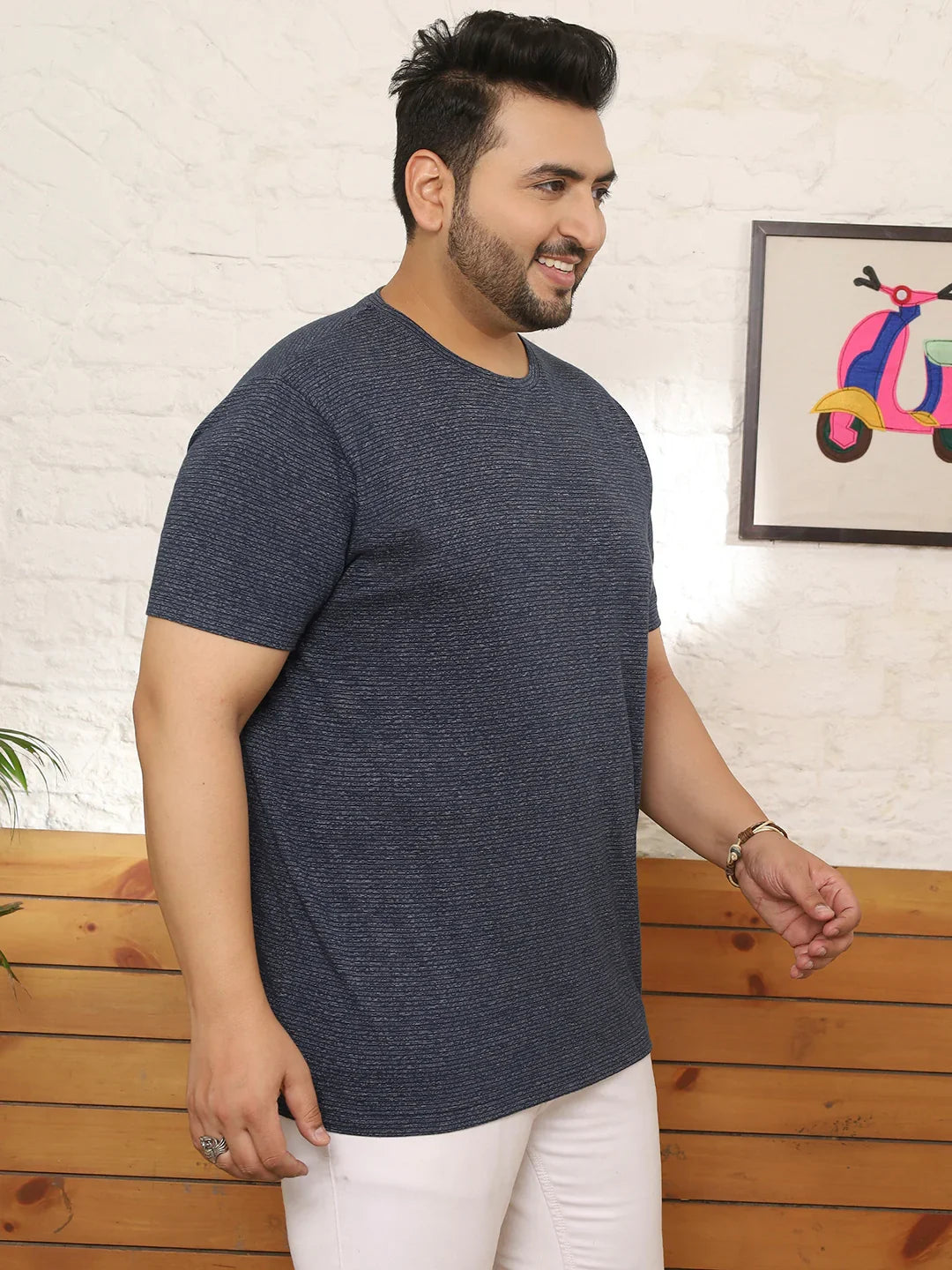 Men Plus Size Flayra Striped Multicolored Round Neck Tshirt - bigbanana