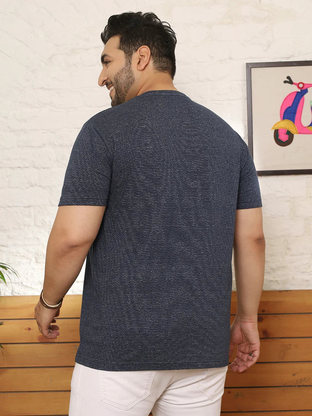 Men Plus Size Flayra Striped Multicolored Round Neck Tshirt - bigbanana