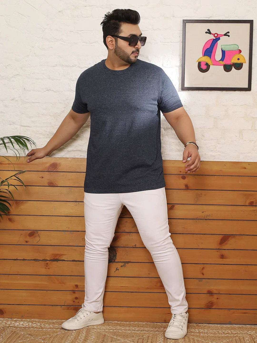 Men Plus Size Flayra Striped Multicolored Round Neck Tshirt - bigbanana