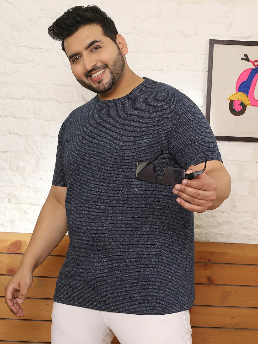 Men Plus Size Flayra Striped Multicolored Round Neck Tshirt - bigbanana