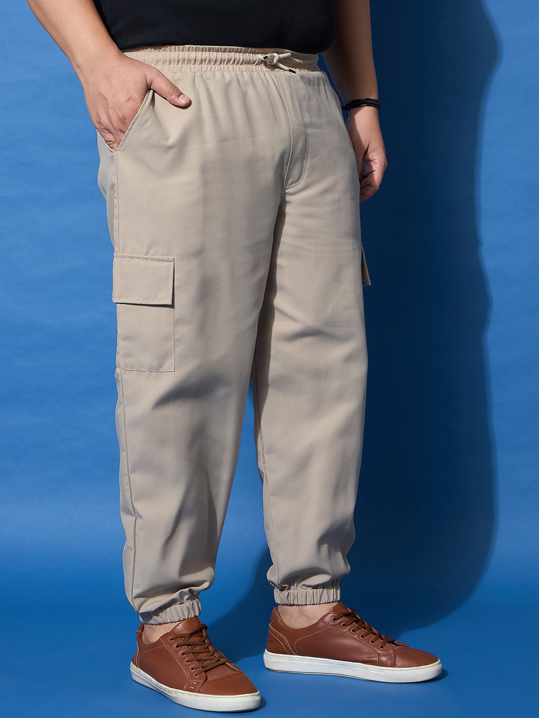 Men Plus Size Flex-Beige Solid Trouser