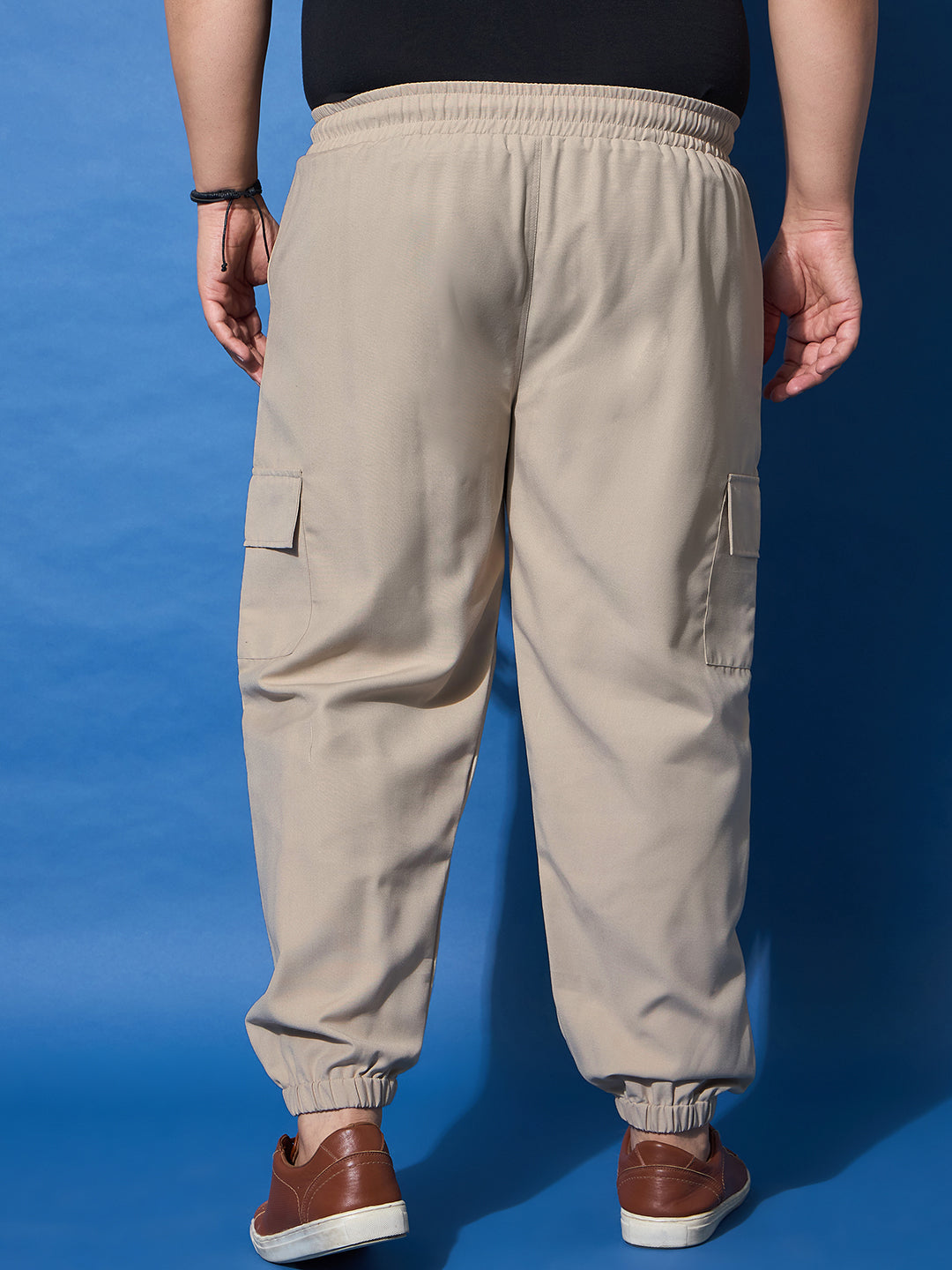 Men Plus Size Flex-Beige Solid Trouser