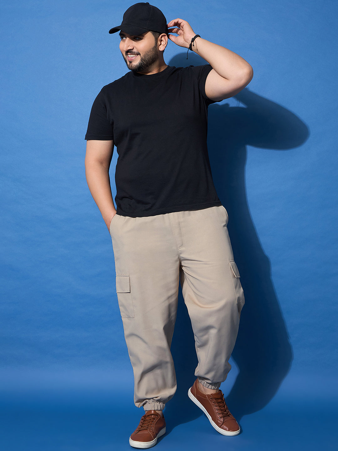 Men Plus Size Flex-Beige Solid Trouser