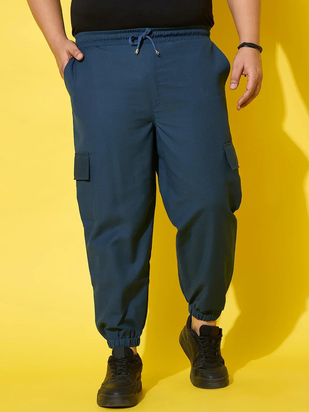 Men Plus Size Flex-Blue Solid Trouser