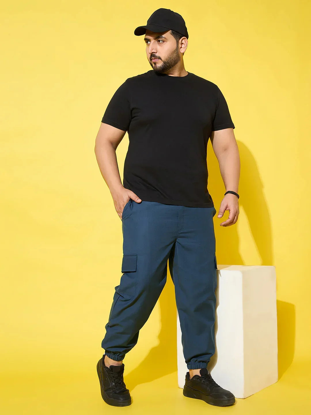 Men Plus Size Flex-Blue Solid Trouser
